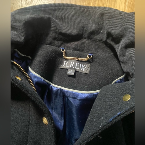 J. Crew Black Wool Coat with Suede Collar and Removable Hood in Size 0 - Picture 3 of 8